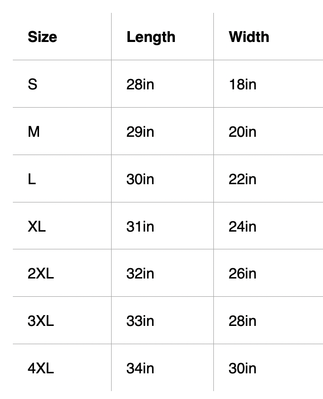 Size chart for White 1980s Trumpet Logo Tee